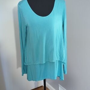Soft Surroundings Layered Scoop-Neck Tunic in Aqua Blue